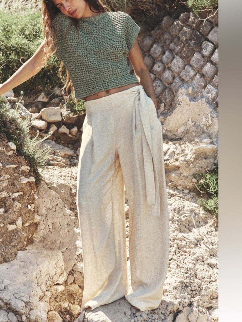 Zara Wide Leg Pants in Light Beige